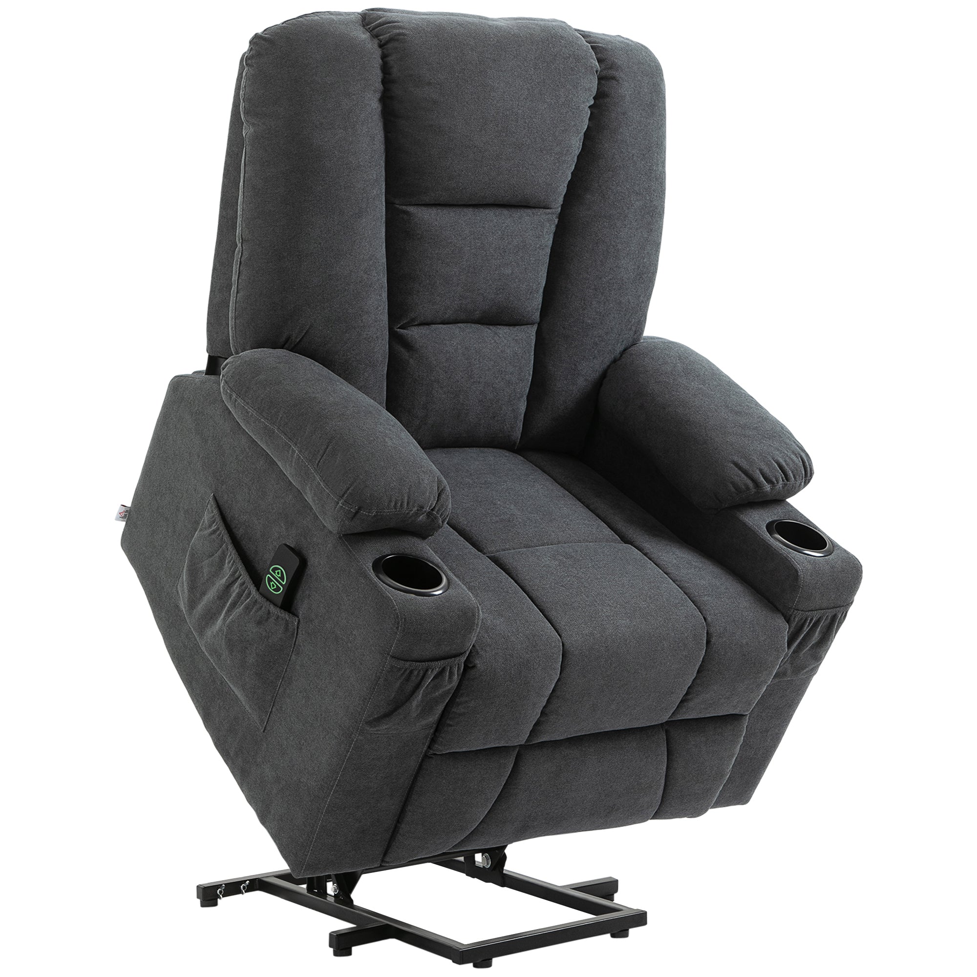 HOMCOM Oversized Riser and Recliner Chairs for the Elderly, Fabric Upholstered Lift Chair for Living Room with Remote Control, Side Pockets, Cup Holder, Charcoal Grey